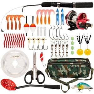 52pcs Ensemble d'engins de pêche sur glace Combo de canne et de bobine avec pêche sur la glace Scoop pêche sur les glaces Crochet de pêche
