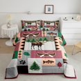 thumbnail image 2 of Moose Lodge Kids Comforter Set,Rustic Famhouse Boat Bass Fish Adventure Bedding Set All Season,Retro Brown Gray Red Plaids Stripes Patchwork Comforter 2 Pcs with 1 Pillowcase,Toddler Size, 2 of 6