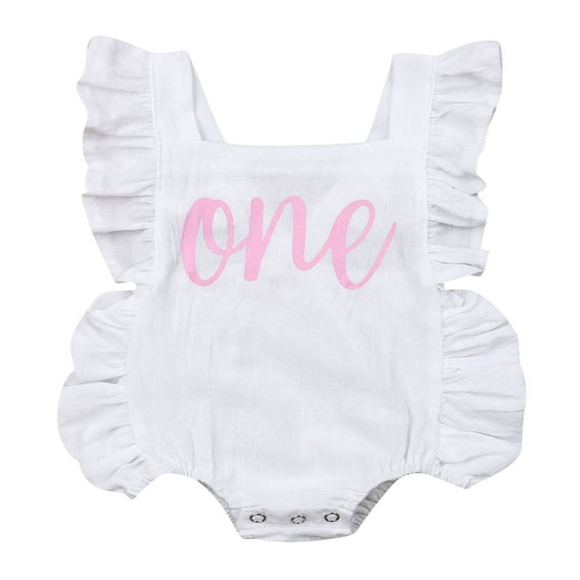 Newborn Girl First Birthday Outfit Ruffle Backless Jumpsuit Bodysuit