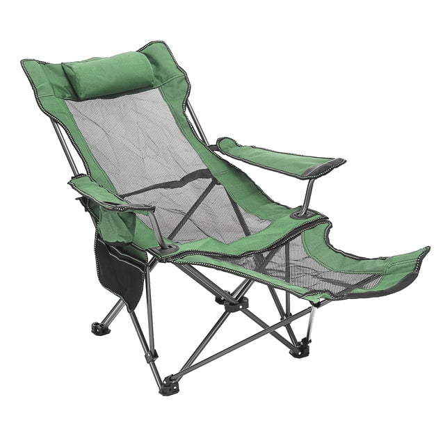 Fauteuil Inclinable de Camping Chaise Longue de Camping, Chaise Pliante de Randonnée avec Appuie-Tête, Repose-Pieds et Sac de Rangement pour Camping en Plein Air, BBQ, Grande Capacité de Poids