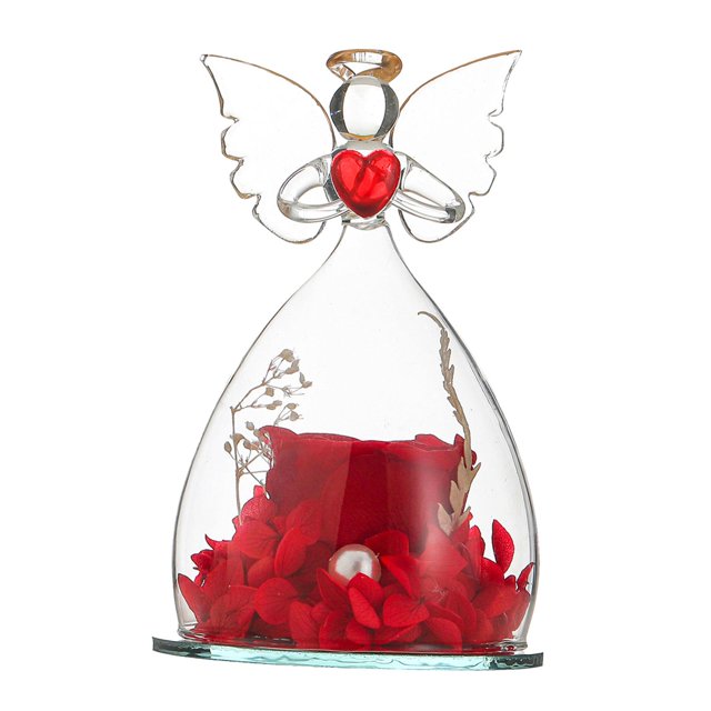 GROWTH TANK Gift for Girlfriend Forever Rose In Angel Glass Cover Eternal Flowers Home Decor Red