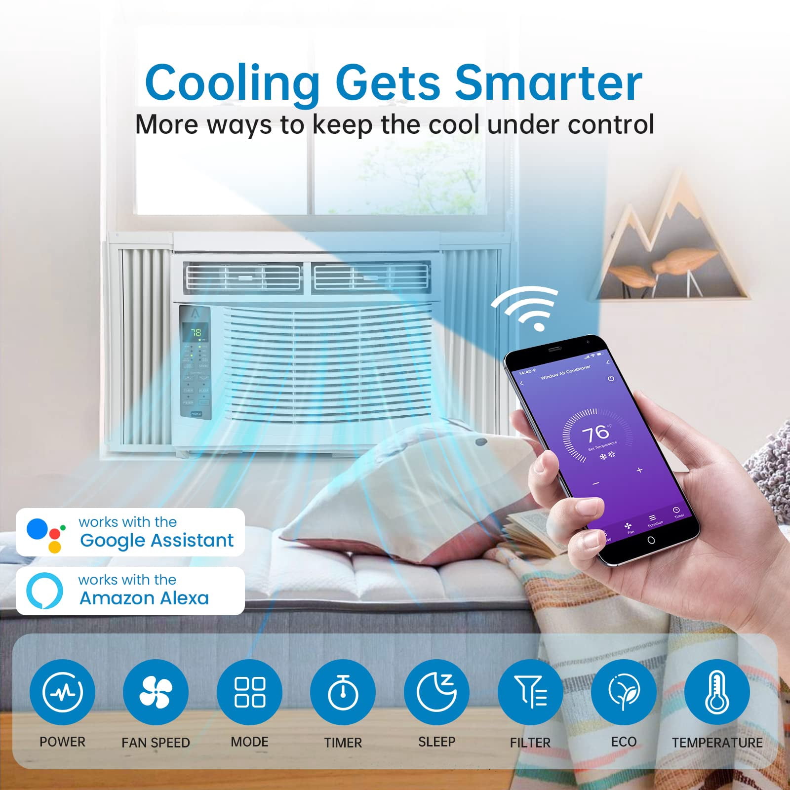 6000 BTU Quiet Window Air Conditioner, Energy Efficient AC with Dehumidifier, 3 Fan Speeds WiFi App & Remote, Easy Install Kit 115V Cools 250 Sq.ft for Home Bedroom
需要我把这套关键词 + Search Terms也一起整理出来吗？