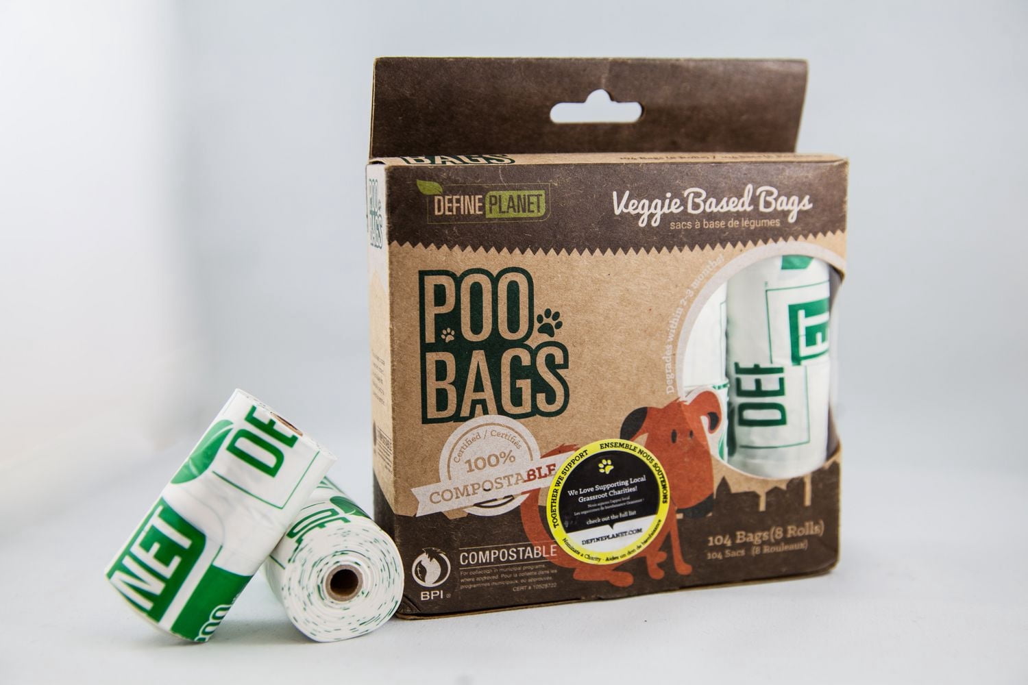 Define Planet™ Sacs à Excréments Compostables, 104 Sacs à Excréments pour Chien, (8 Rouleaux de Recharge de 13 Sacs par Rouleau)