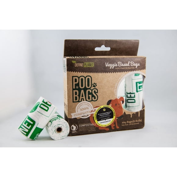 Define Planet™ Sacs à Excréments Compostables, 104 Sacs à Excréments pour Chien, (8 Rouleaux de Recharge de 13 Sacs par Rouleau)