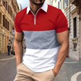 thumbnail image 1 of Chemises pour Hommes, Mode Décontractée Couleur Unie Fermeture Éclair Manches Courtes Col Rabattu Blouse, 1 of 5