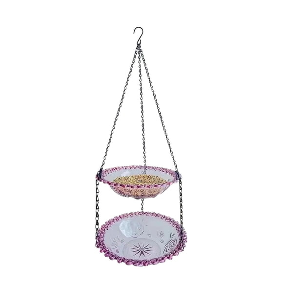 yulier Double-Layer Hanging Bird Feeder, Plastic Hanging Bird Bath Bird Feeder Tray for Outdoor Garden Patio Balcony Yard Decoration