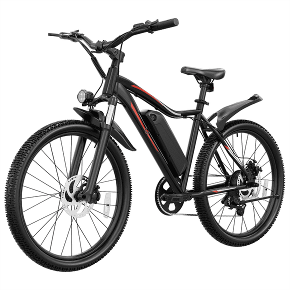 C INVERTER 26" Electric Bike for Adults, Peak 750W Motor 36V 374Wh Removable Battery, Max 88KM Range Top Speed 32 km/h Electric Bicycle Mountain Bike Shimano 7-Speed Commuter E-Bike, Black