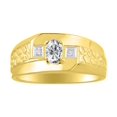 thumbnail image 1 of RYLOS Men's Rings 14K Yellow Gold Classic Nugget 6X4MM Oval Gemstone & Diamond Ring White Topaz April Birthstone Rings Size 9, 1 of 7