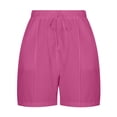 thumbnail image 3 of Annhoo Womens Plus Size Cotton Linen Shorts High Waisted Drawstring Wide Leg Solid Comfy Casual Shorts with Pockets, 3 of 7
