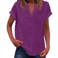 thumbnail image 1 of WEIYLL Womens T Shirts Summer Loose Fit V Neck Curved Hem Flowy Solid Purple Tops Sizes S, 1 of 5