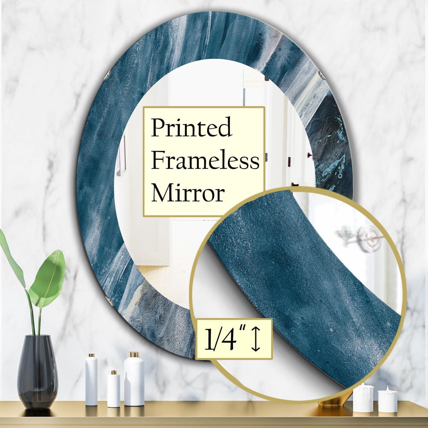 Designart 'Splash Blue Indigo' Miroir Moderne - Mural Ovale ou Rond 24x24