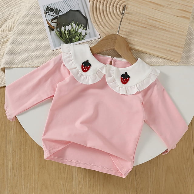 Cowsor Girls Soft Ribbed Peter Pan Collar Bow T-Shirt Sweet and Ribbed Knit Casua Cute Tops