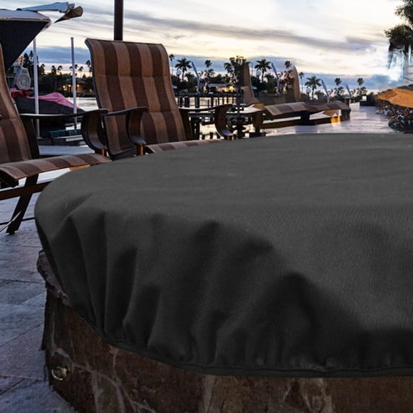 MEIBUTYUP Outdoor Fireplace Cover Black Weather Resistant Fire Pit Cover with Elastic Hem for Garden