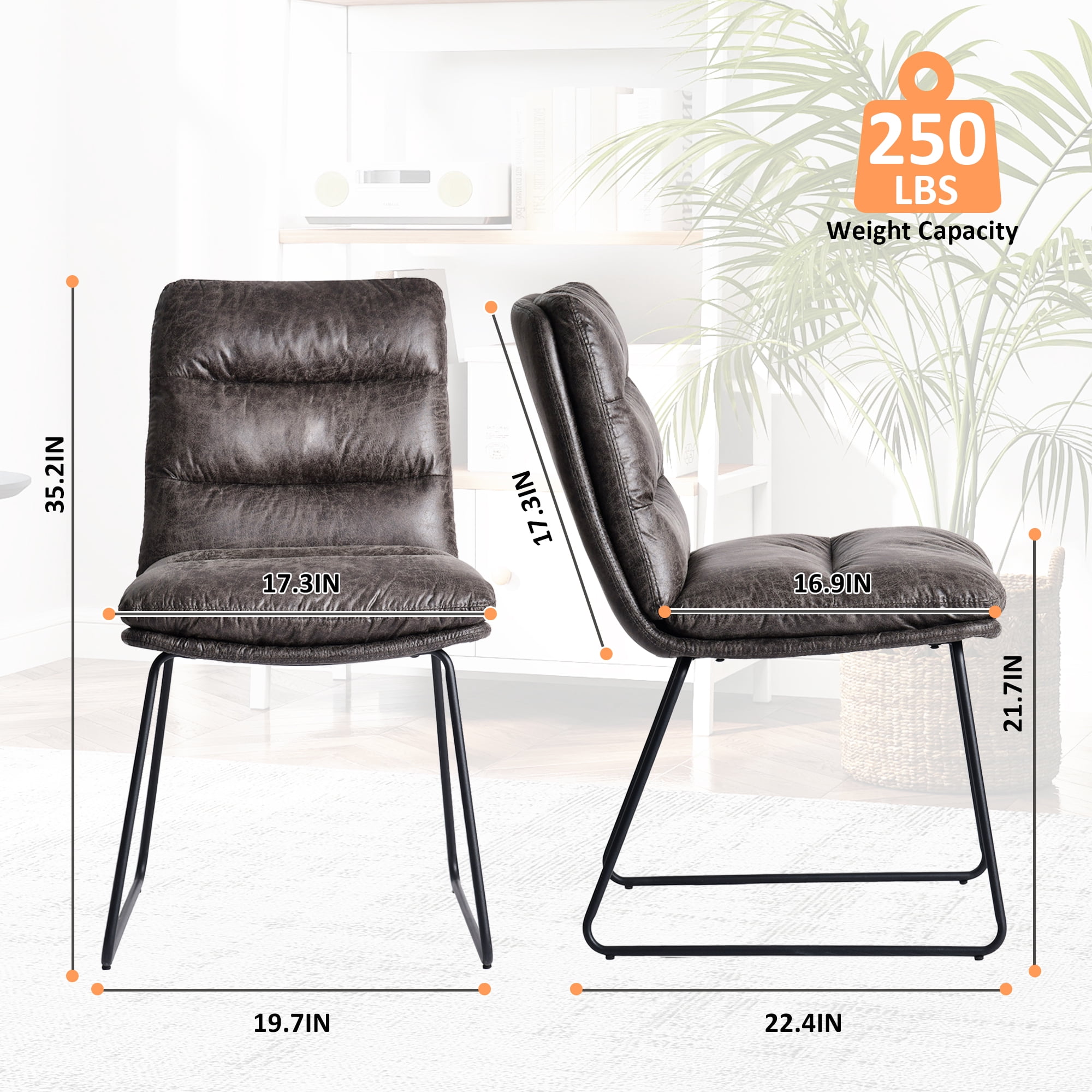 Ensemble de 2 chaises de salle à manger Homy Casa avec pattes traîneaux en métal argenté et épais revêtement capitonné