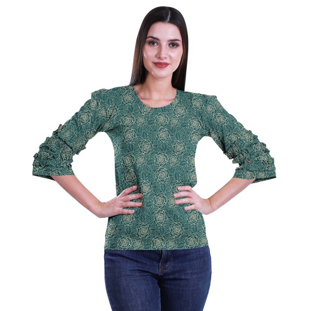 Moomaya Ruffle Sleeve Printed Cotton Womens Tops Plus Size Short T-Shirt Top