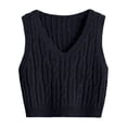 thumbnail image 1 of Women's Sweater Vest V Neck Cable Knit Sleeveless Loose Fit Solid Color Pullover Top S-M-L, 1 of 3