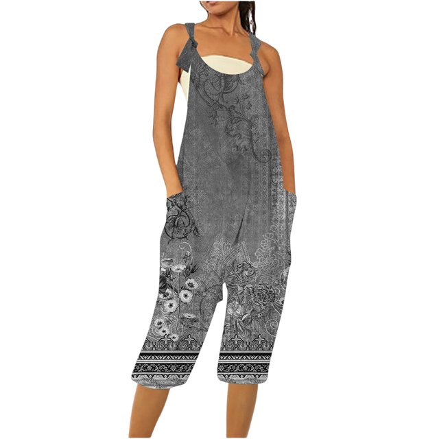 WILLBEST Jeans pour Femmes Combinaison d'Été Décontractée Sans Manches Imprimée Confortable avec Poches Extensible
