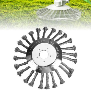 Weed Brush, 8-Inch Steel Wire Brush Wheel Trimmer Cutter Head, Rotary Weed Brush Replacement Trimmer Head with Universal Adapter Kit, Fit Straight Shaft Trimmers