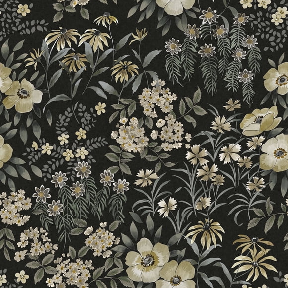 Roommates Studio Black Pearson Floral Peel and Stick Wallpaper 30.75 Sq. ft
