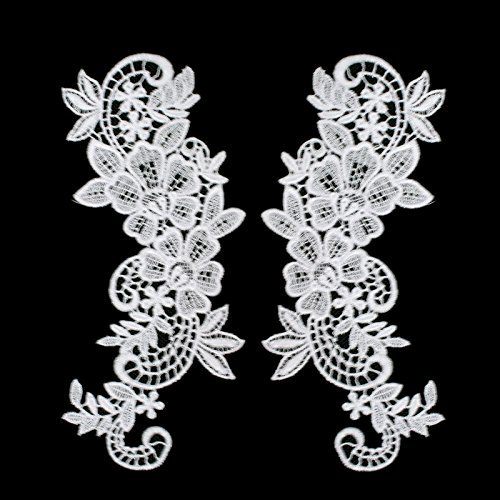 Patch Motif Floral Venise Dentelle Appliquée Brodée pour Mariée (2 Pcs) (Blanc)