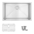 thumbnail image 1 of Stylish Dual Mount 28" Stainless Steel Single Bowl Kitchen Sink with Grid & Strainer S-306TG, 1 of 11