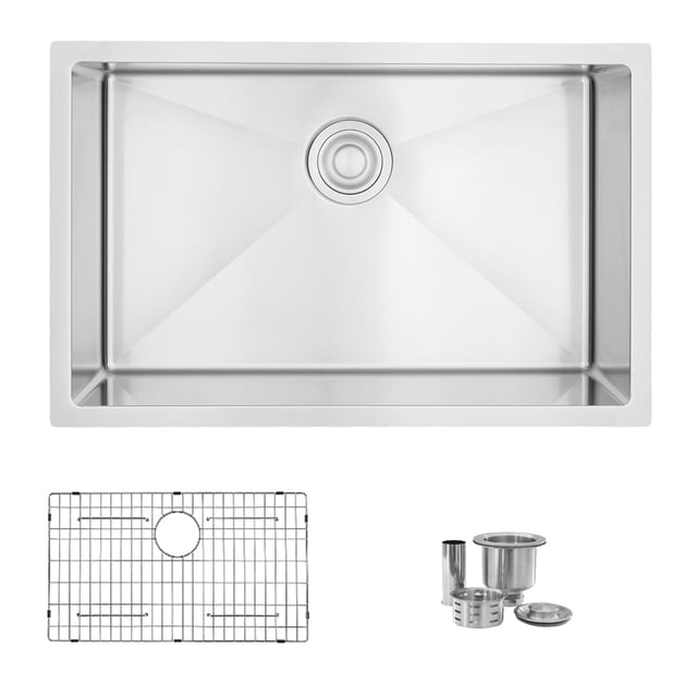 Stylish Dual Mount 28" Stainless Steel Single Bowl Kitchen Sink with Grid & Strainer S-306TG