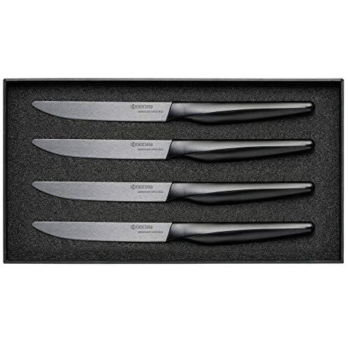 Kyocera SK-4PC Advanced Ceramic Steak Knife Set, One Size, Black/Black