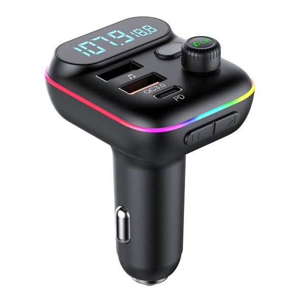 Car Mounted Bluetooth MP3 Player FM Transmitter PD 18W QC3.0 Fast Charging Charger Colorful Lights