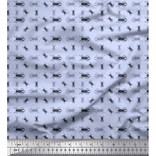 Soimoi Blue Silk Fabric Insect Printed Fabric 1 Yard 42 Inch Wide