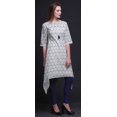 thumbnail image 4 of Bimba Kurti Asymétrique Bleu à Imprimé Géométrique Shibori pour Femmes, Robe d'Été Indienne Tunique Grande, 4 of 6