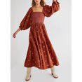 thumbnail image 2 of Kmbangi Robe Longue Décontractée d'Été pour Femme, Fleurs Brodées 3D, Encolure Carrée, Manches Bouffantes, Robe Mode Dos Nu, Robe Trapèze, 2 of 9