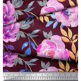 thumbnail image 2 of Soimoi Red Poly Georgette Fabric Leaves & Floral Fabric Prints by Yard 52 Inch Wide, 2 of 3