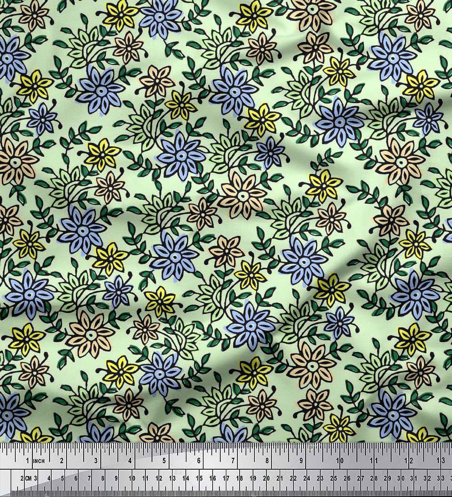 Soimoi Tissu Satin Modal Feuilles & Floral Imprimé au Mètre 42 Pouces de Large