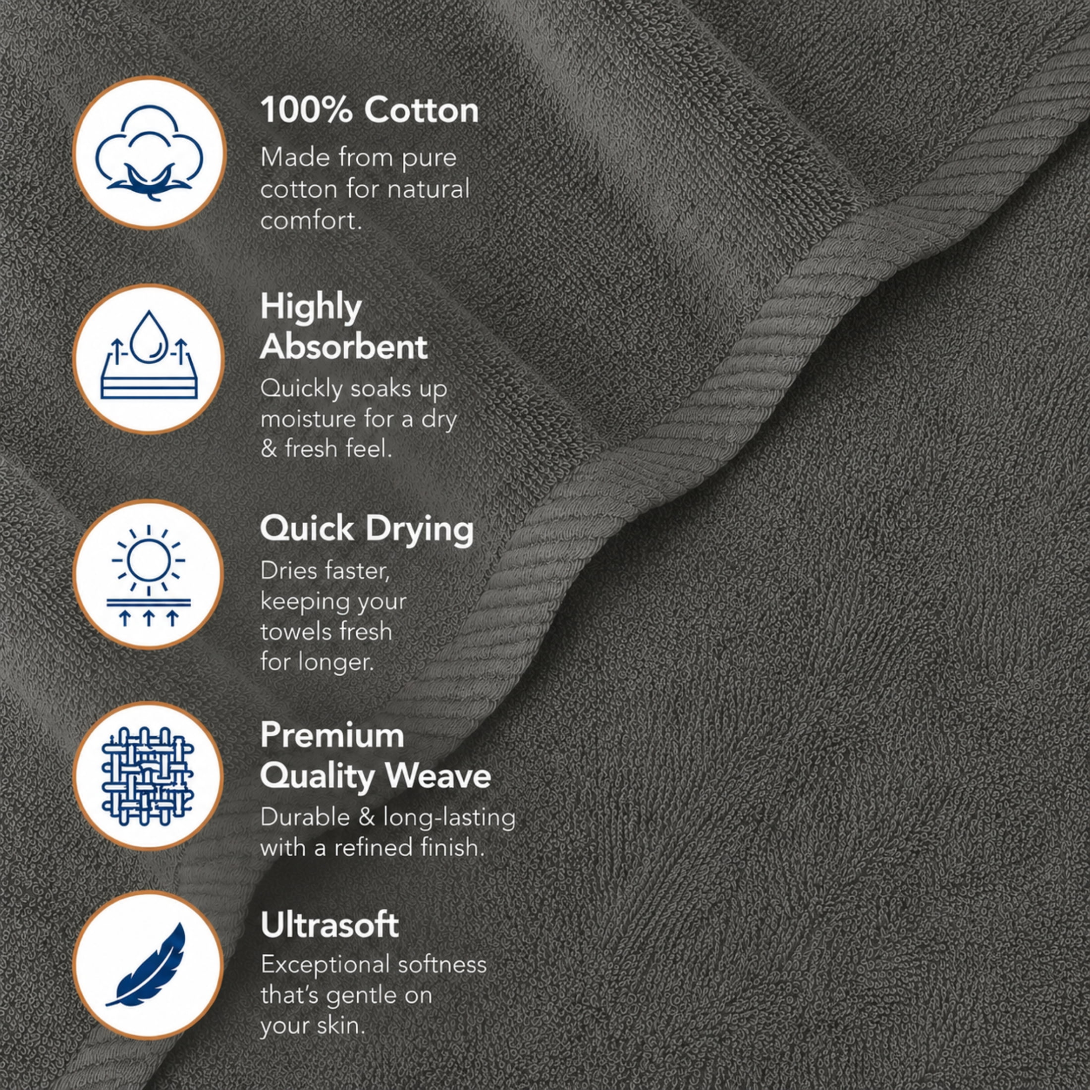 Swift Home 2 Pack Bath Towel Set – 100% Cotton, Luxuriously Soft, Highly Absorbent, Quick Dry, Grey