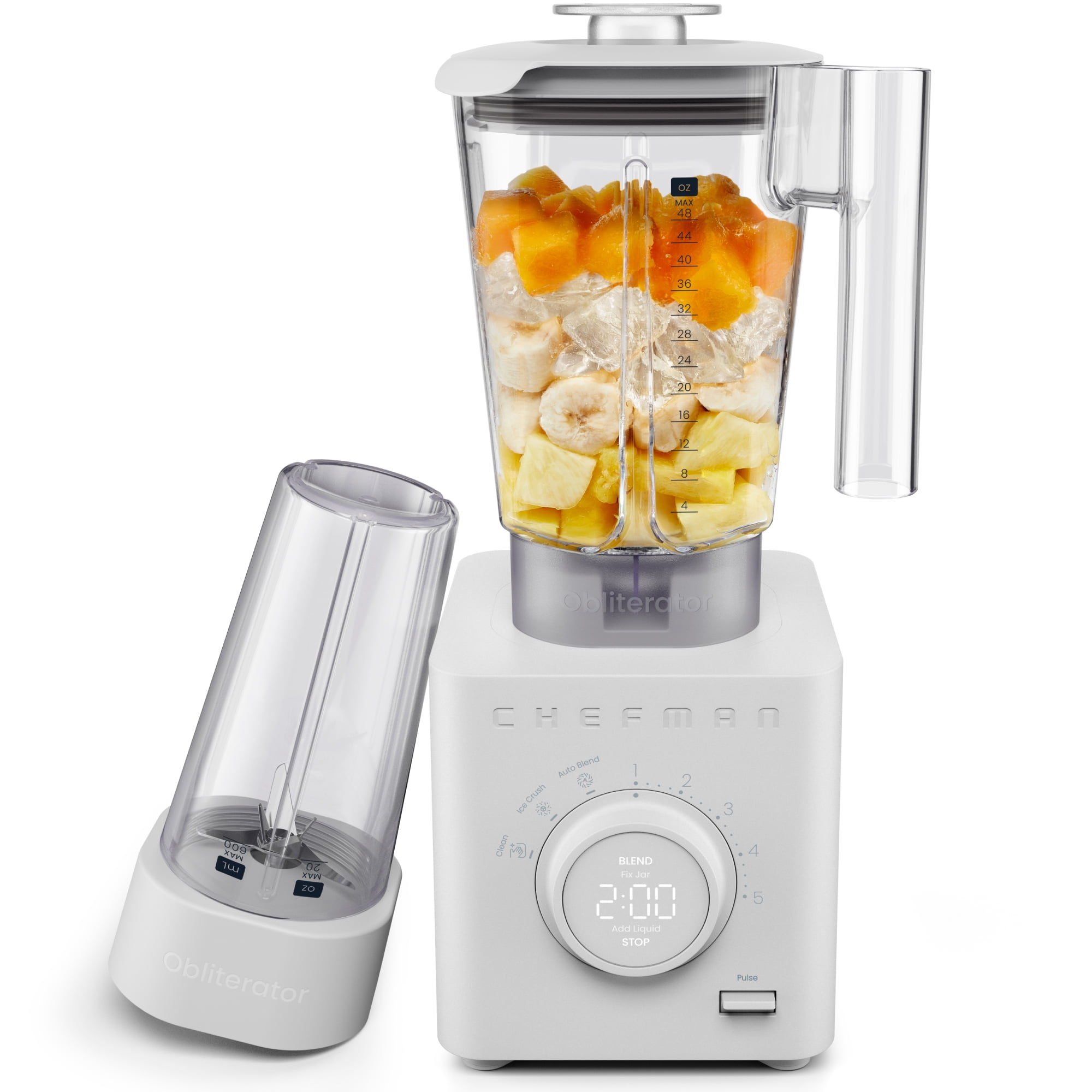 Chefman Obliterator 48oz Countertop Blender w/ 20oz Travel Jar and Tamper/Scraper Tool – Concrete