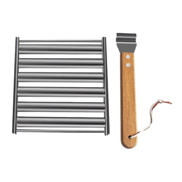 Kilougeis Hot Sale Hot Dog Roller Grill 2024 New Stainless Steel BBQ Hot Dog Rack with Wooden Handle 5 Hot Dog Capacity Sausage Roller Evenly Cooked Hot Dog BBQ Griller for Outdoor Camping