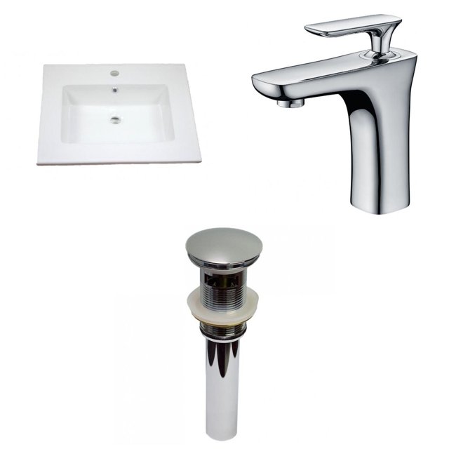 American Imaginations 25-in. W 1 Hole Ceramic Top Set In White Color - Overflow Drain Incl. AI-29907