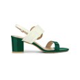 thumbnail image 3 of BLISSFUL STEP Slingback Contrast Color Chunky Heel Big Circle Buckle Heeled Sandals Green White 7, 3 of 7