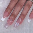 thumbnail image 1 of HLONK 24Pcs Gel Press on Nails  Gel French Long Fake Nails  Press on Tips With Glue  Rhinstone with Butterfly  NO.13, 1 of 6