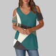 thumbnail image 1 of Soki Womens Tops Color Blocked Printed Short Sleeved V-Neck Off Shoulder Fashionable Summer Clothes, 1 of 6