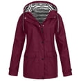 thumbnail image 1 of Women Solid Rain Jacket Outdoor Plus Size Waterproof Hooded Raincoat Windproof, 1 of 1