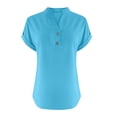 thumbnail image 5 of RKSTN Womens Summer Tops Fashion Cotton and Linen Buttons Going out Tops Basic Solid Color Shirts V-Neck Short Sleeve Loose Fit Pullover Tops, 5 of 5