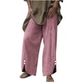 thumbnail image 1 of Diufon Wide Leg Pants for Women Button Down Cotton Linen Straight Pants Casual Solid Color Side Split Trousers, 1 of 5