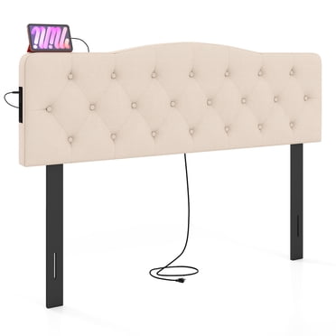 Gymax Headboard for Queen & Full Size Bed Tufted Upholstered Head Board w/2AC Outlets Beige