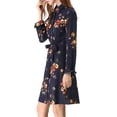 thumbnail image 4 of Allegra K Robe-Chemise à Fleurs pour Femme à Revers, Boutonnée, Ceinturée, S Bleu Foncé, 4 of 8