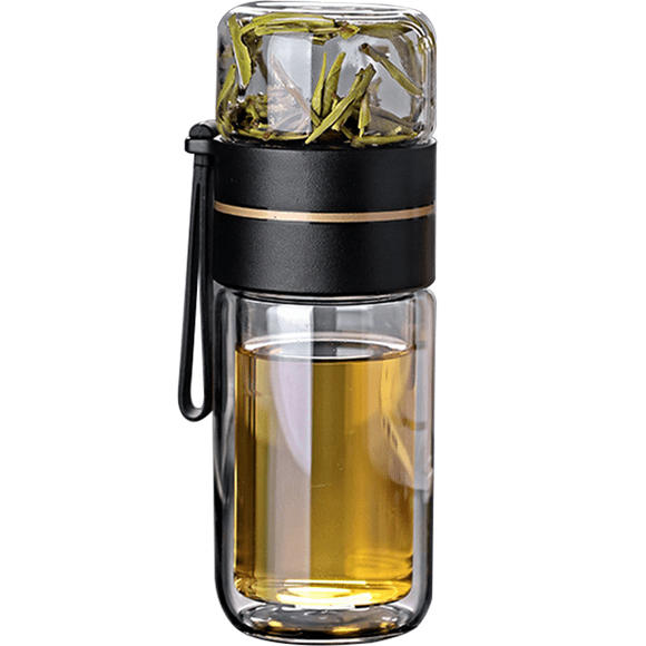 Double Wall Glass Tea Infuser Bottle Tea Tumbler With Infuser Portable Tea Bottle For Loose Tea Travel Tea Mug With Strainer Dual-use Tea Cup