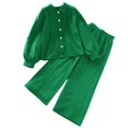 thumbnail image 1 of vdgthytj Toddler Boy Girl Fall Spring Clothes Kids Long Sleeve Button down Shirt and Wide Leg Pants 2PCS Lounge Outfit, 1 of 9