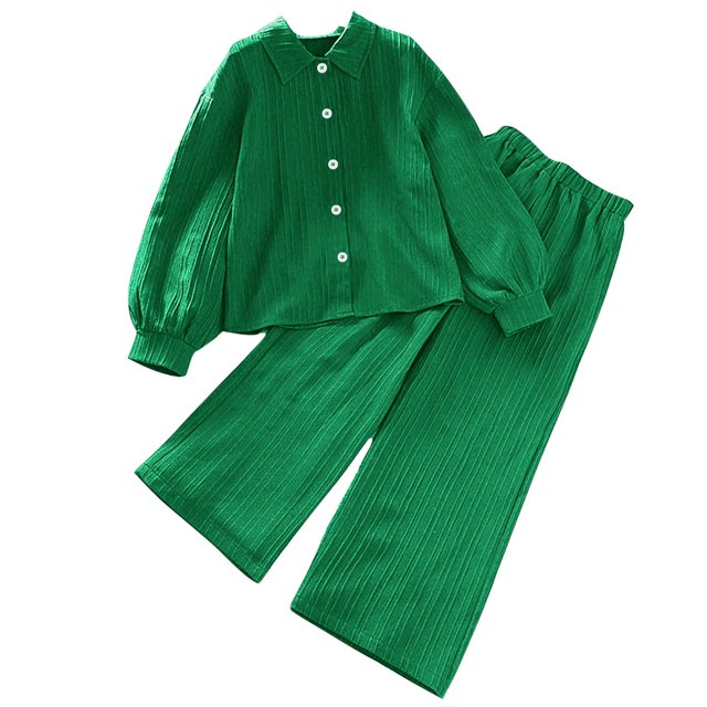 vdgthytj Toddler Boy Girl Fall Spring Clothes Kids Long Sleeve Button down Shirt and Wide Leg Pants 2PCS Lounge Outfit