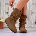 thumbnail image 2 of Rokment Womens Slouchy Wide Mid Calf Boots Fall Winter Fashion Slouch Suede Round Toe Flat No Heel Tall Dress Booties with Back Lace up, 2 of 7