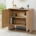 thumbnail image 3 of Wirrytor Wood Buffet Sideboard with 2 Wave Doors, Short Storage Cabinet with Adjustable Shelves for Living Room Dinning Room Kitchen, Natural, 3 of 8